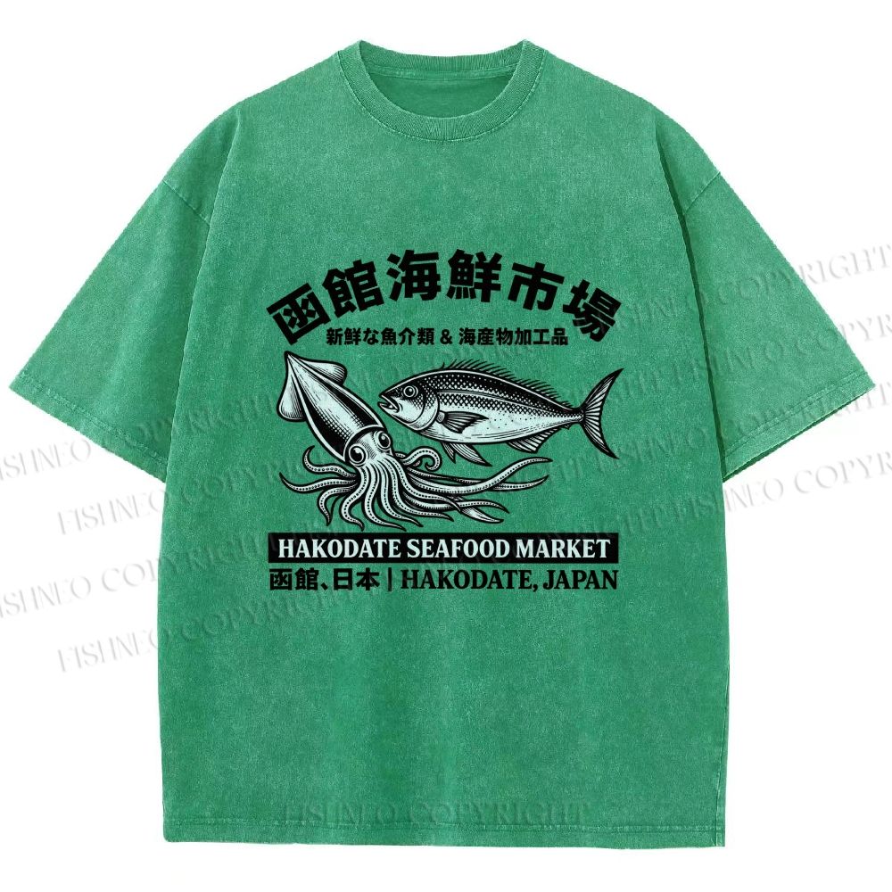 Unisex Hakodate Seafood Market Printed Washed Tee