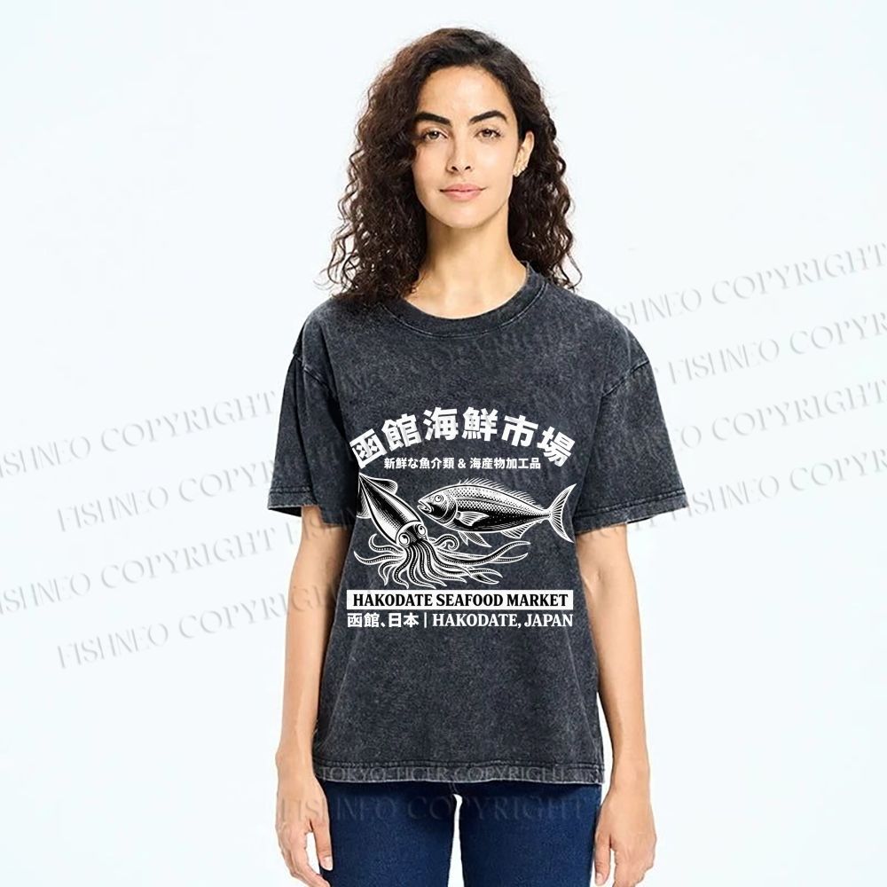Unisex Hakodate Seafood Market Printed Washed Tee
