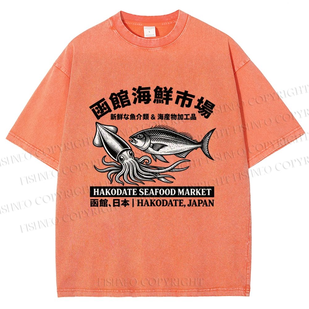 Unisex Hakodate Seafood Market Printed Washed Tee