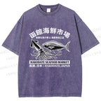 Unisex Hakodate Seafood Market Printed Washed Tee