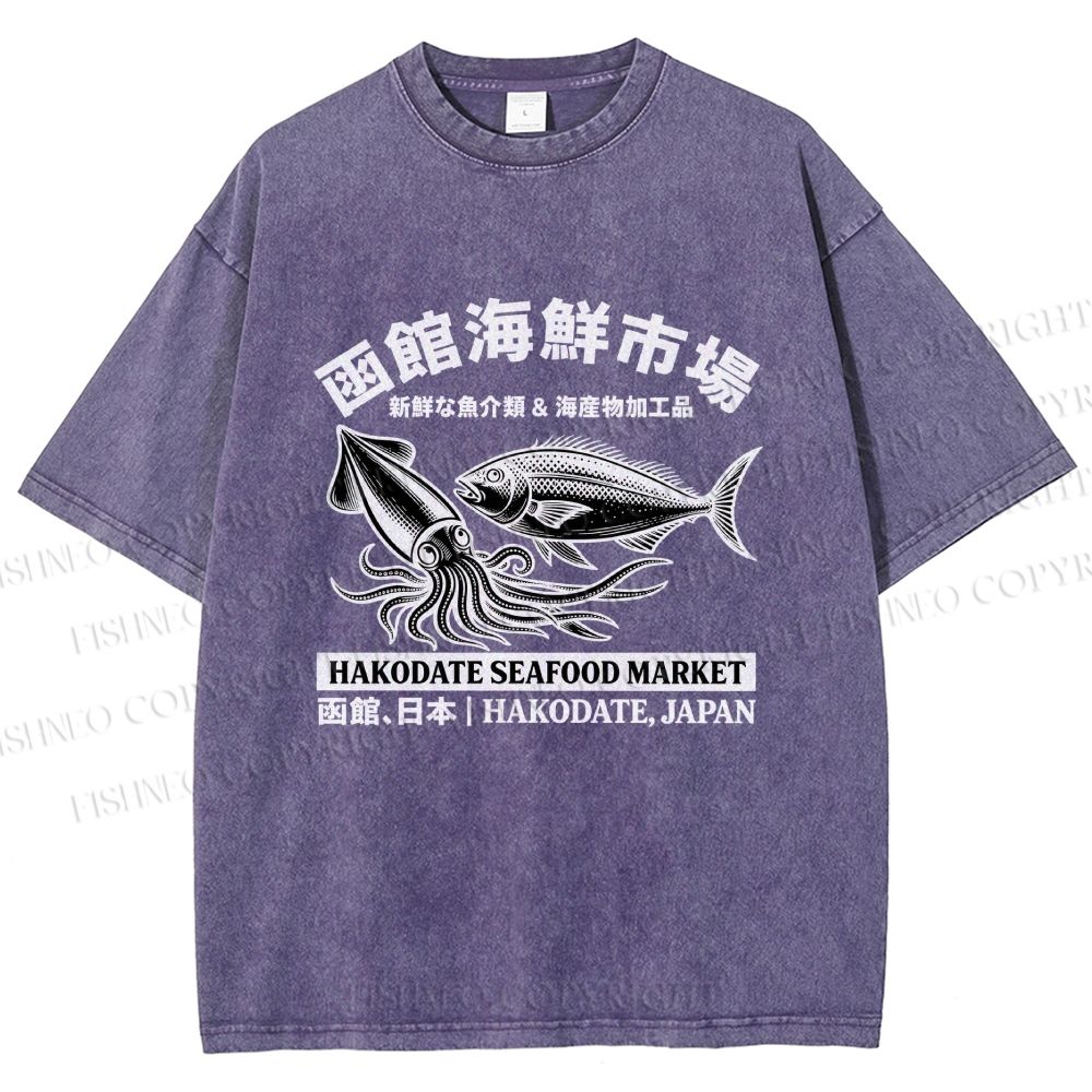 Unisex Hakodate Seafood Market Printed Washed Tee