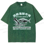 Unisex Hakodate Seafood Market Printed Washed Tee