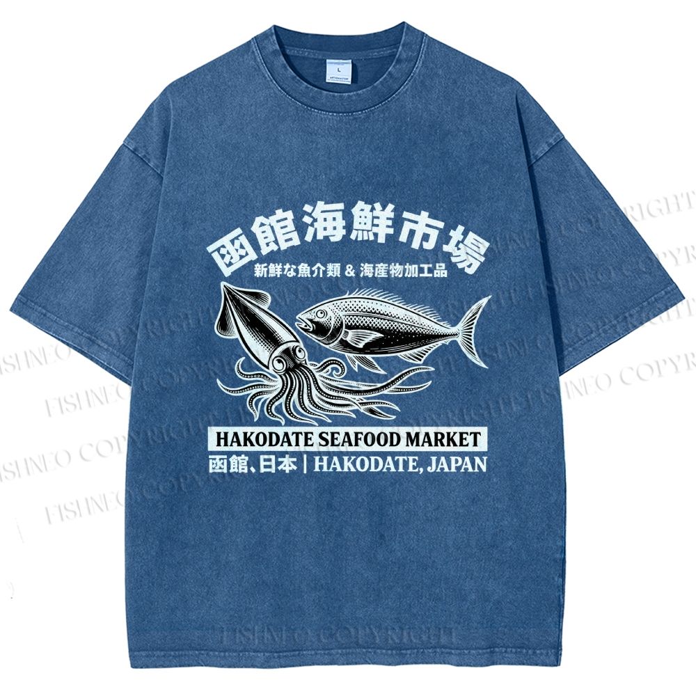Unisex Hakodate Seafood Market Printed Washed Tee