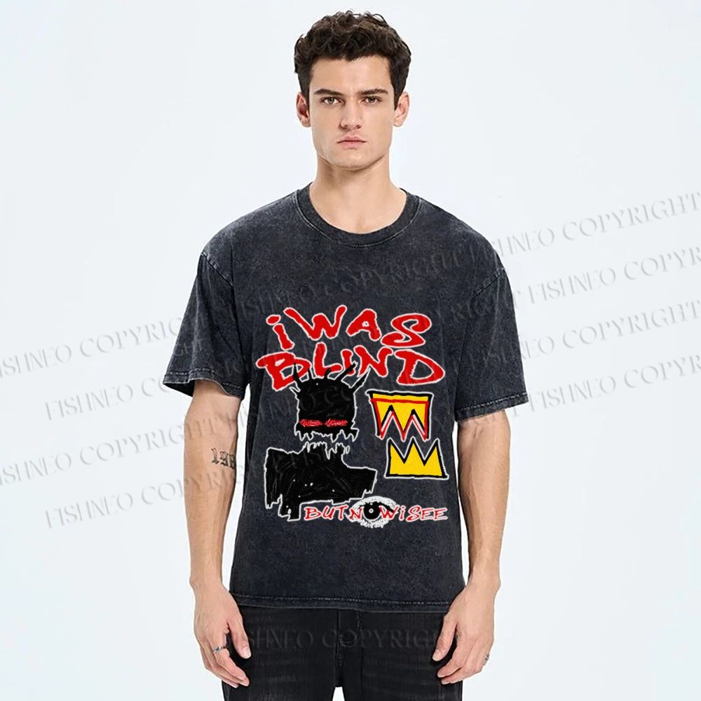 Unisex Jean-Michel Basquiat I Was Blind Printed Washed Tee