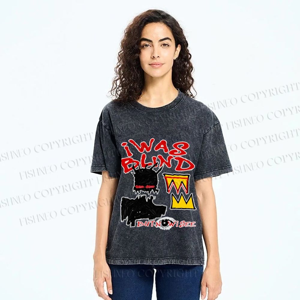 Unisex Jean-Michel Basquiat I Was Blind Printed Washed Tee