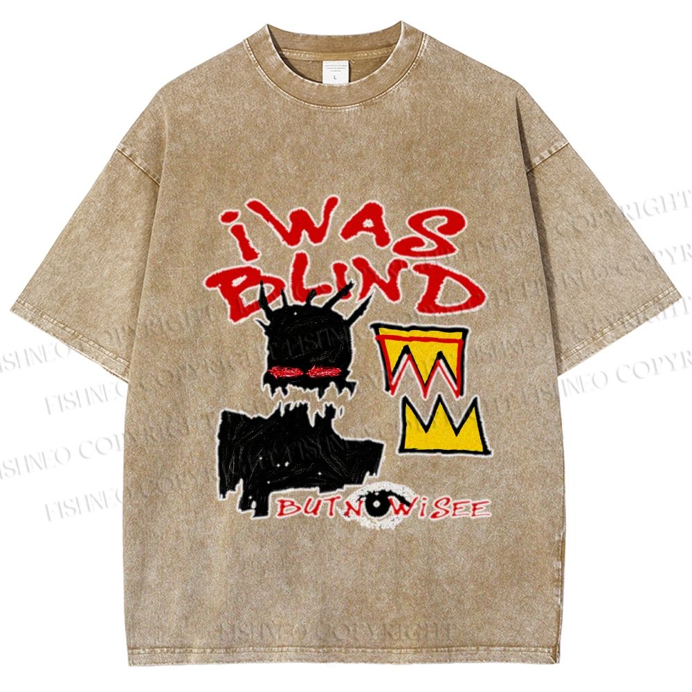 Unisex Jean-Michel Basquiat I Was Blind Printed Washed Tee