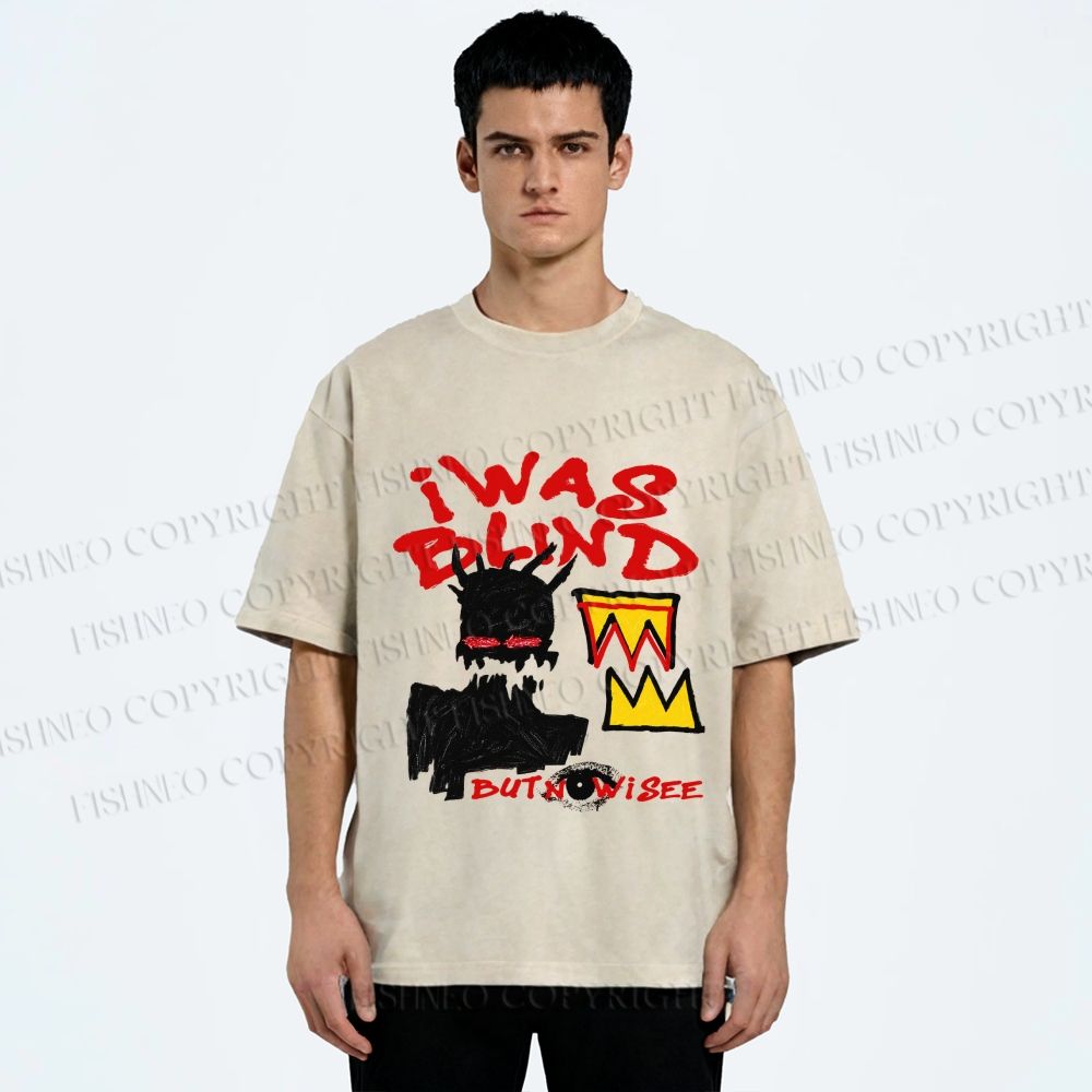 Unisex Jean-Michel Basquiat I Was Blind Printed Washed Tee