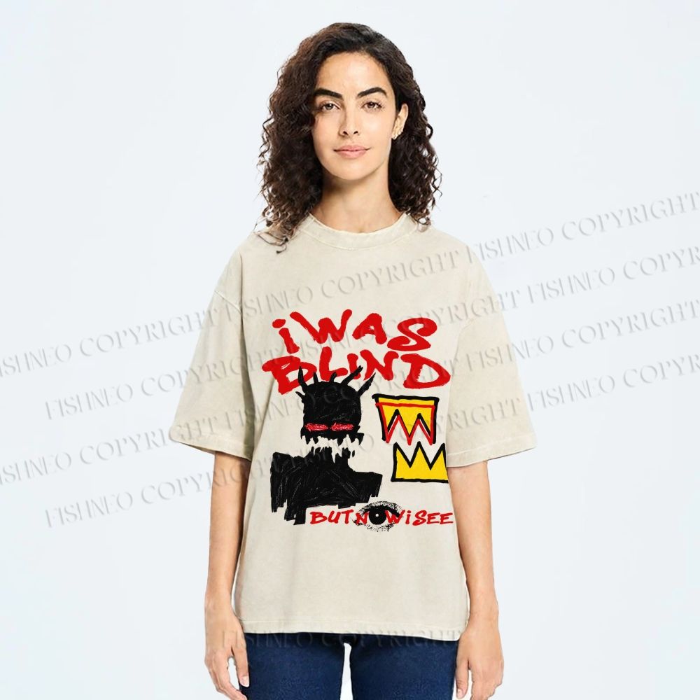 Unisex Jean-Michel Basquiat I Was Blind Printed Washed Tee