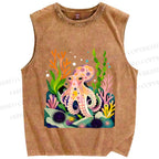 Unisex Octopus in Ocean Printed Washed Tank Top