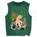 Unisex Octopus in Ocean Printed Washed Tank Top