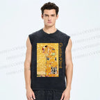 Unisex Klimt Art Printed Washed Tank Top