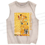 Unisex Klimt Art Printed Washed Tank Top