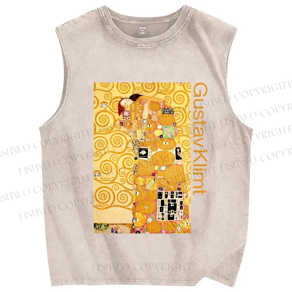 Unisex Klimt Art Printed Washed Tank Top