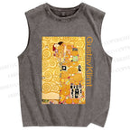 Unisex Klimt Art Printed Washed Tank Top