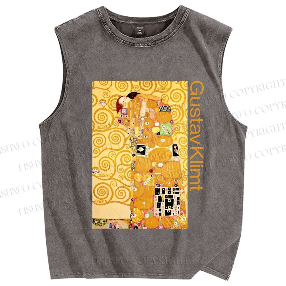 Unisex Klimt Art Printed Washed Tank Top