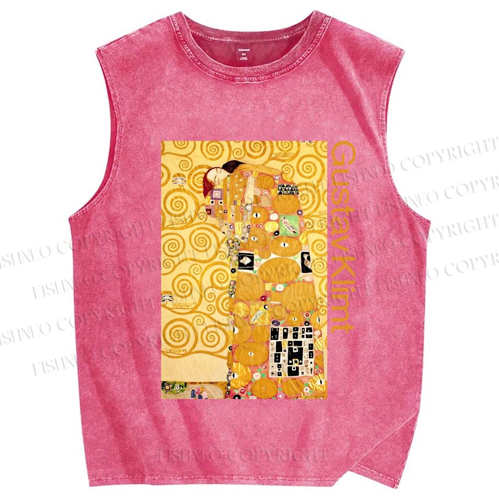 Unisex Klimt Art Printed Washed Tank Top