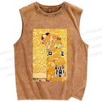 Unisex Klimt Art Printed Washed Tank Top