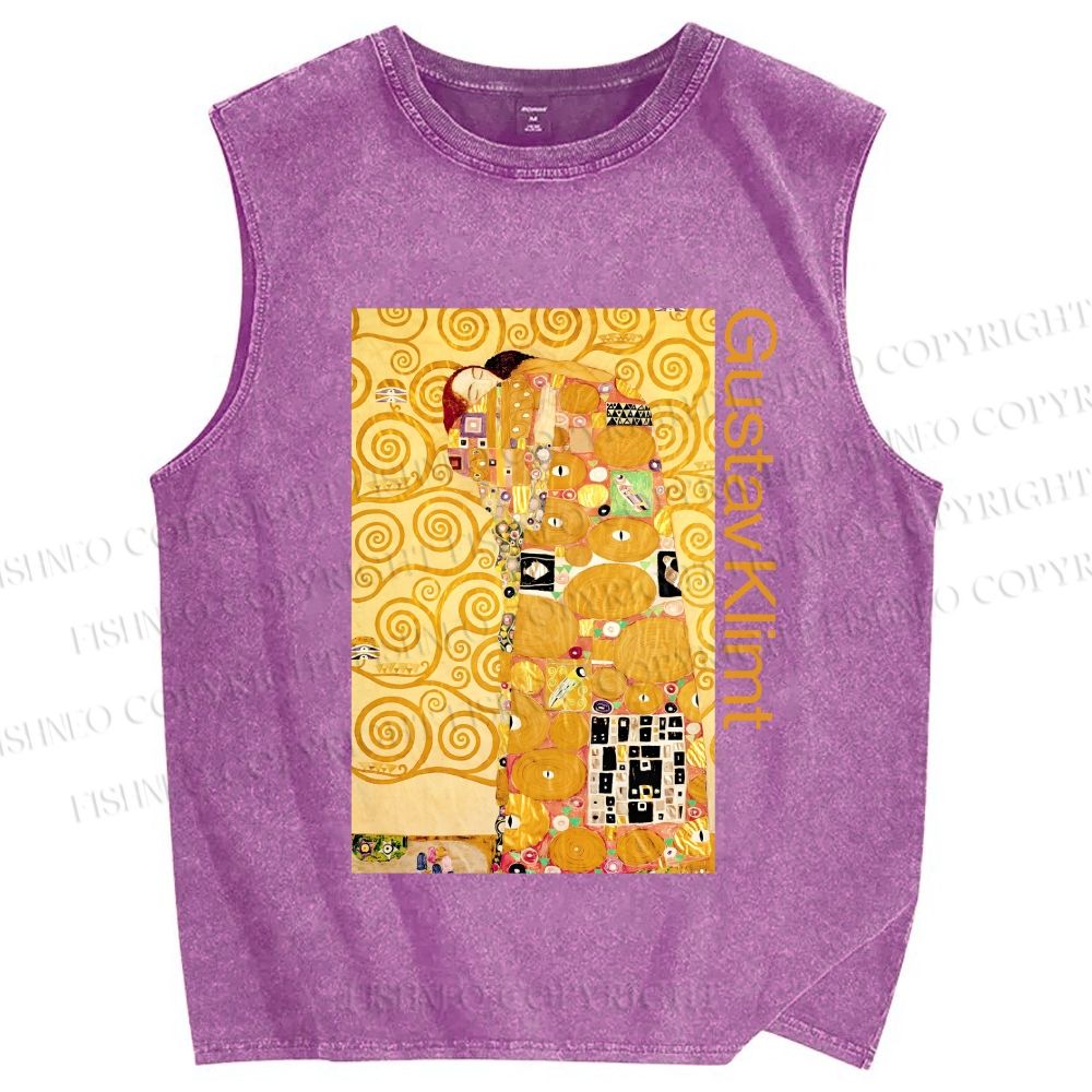 Unisex Klimt Art Printed Washed Tank Top