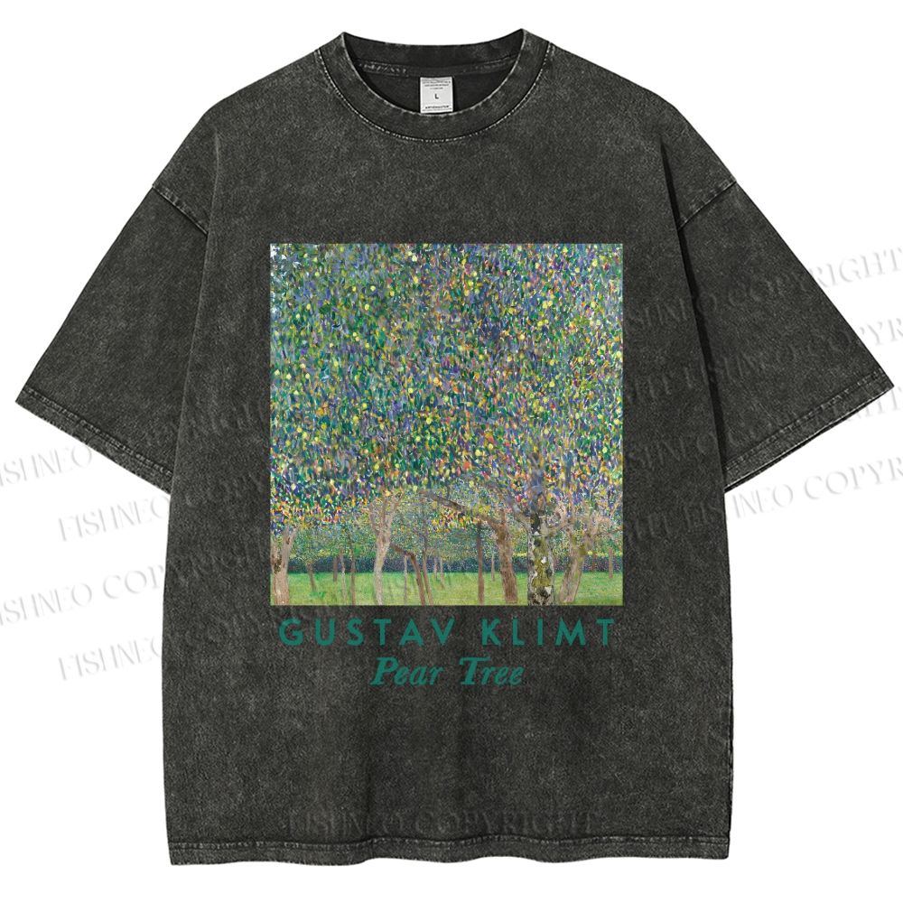 Unisex Klimt Peach Tree Printed Washed Tee