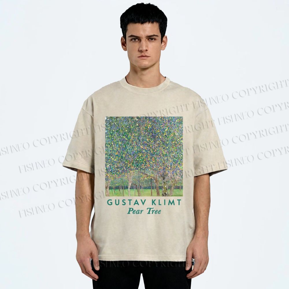 Unisex Klimt Peach Tree Printed Washed Tee