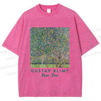 Unisex Klimt Peach Tree Printed Washed Tee