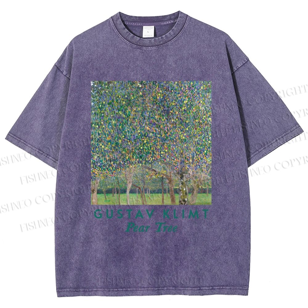 Unisex Klimt Peach Tree Printed Washed Tee