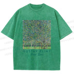 Unisex Klimt Peach Tree Printed Washed Tee