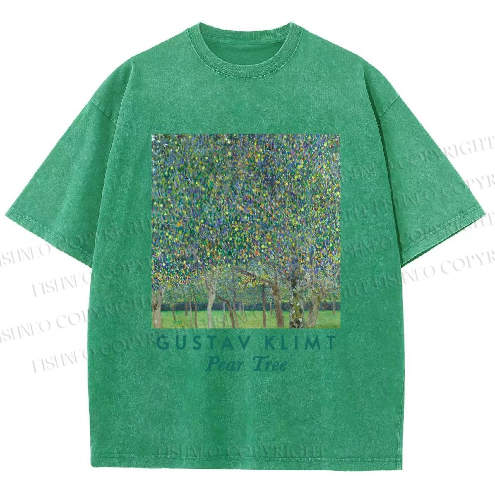 Unisex Klimt Peach Tree Printed Washed Tee