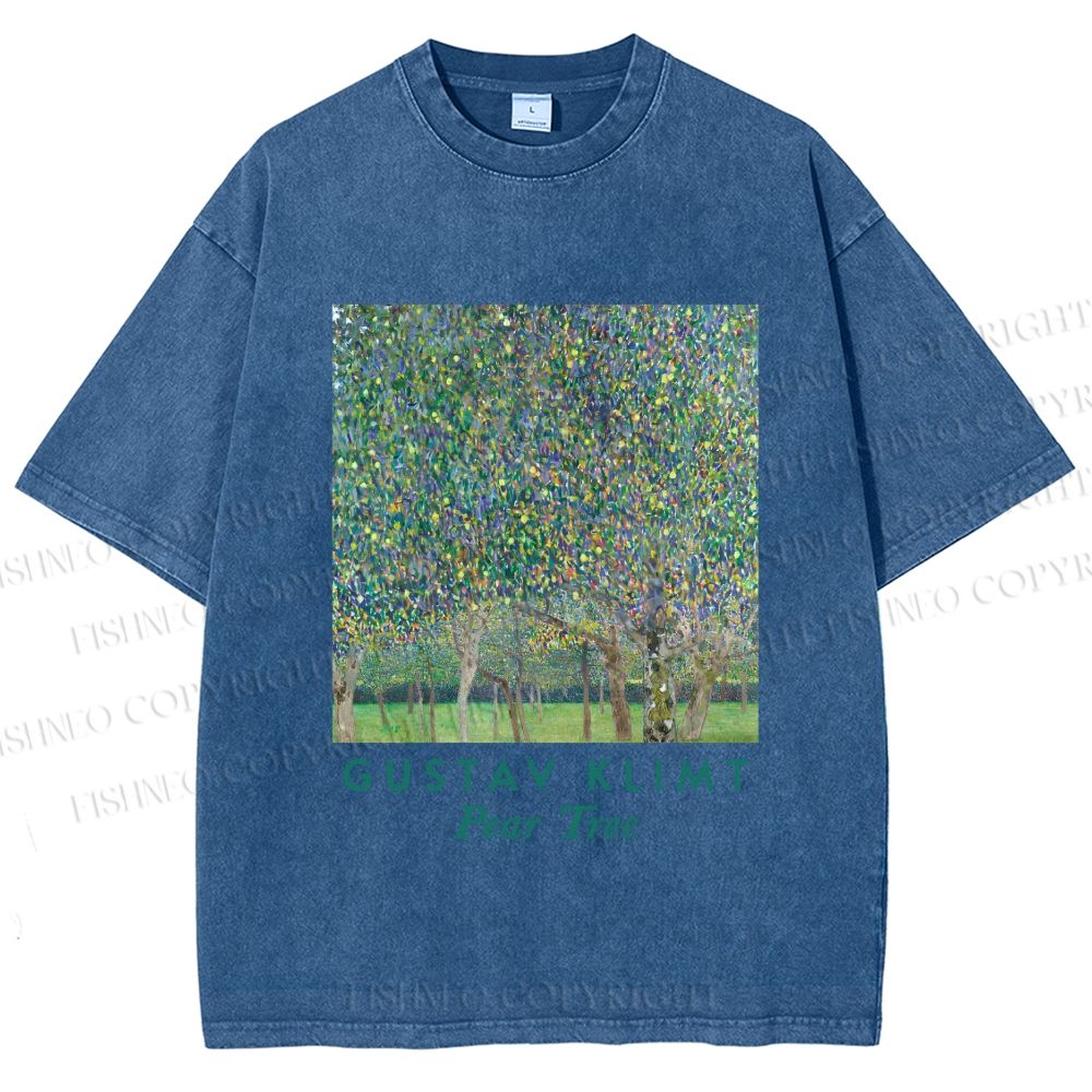 Unisex Klimt Peach Tree Printed Washed Tee