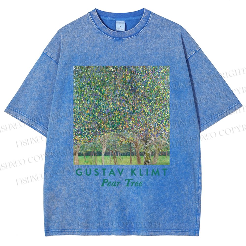 Unisex Klimt Peach Tree Printed Washed Tee