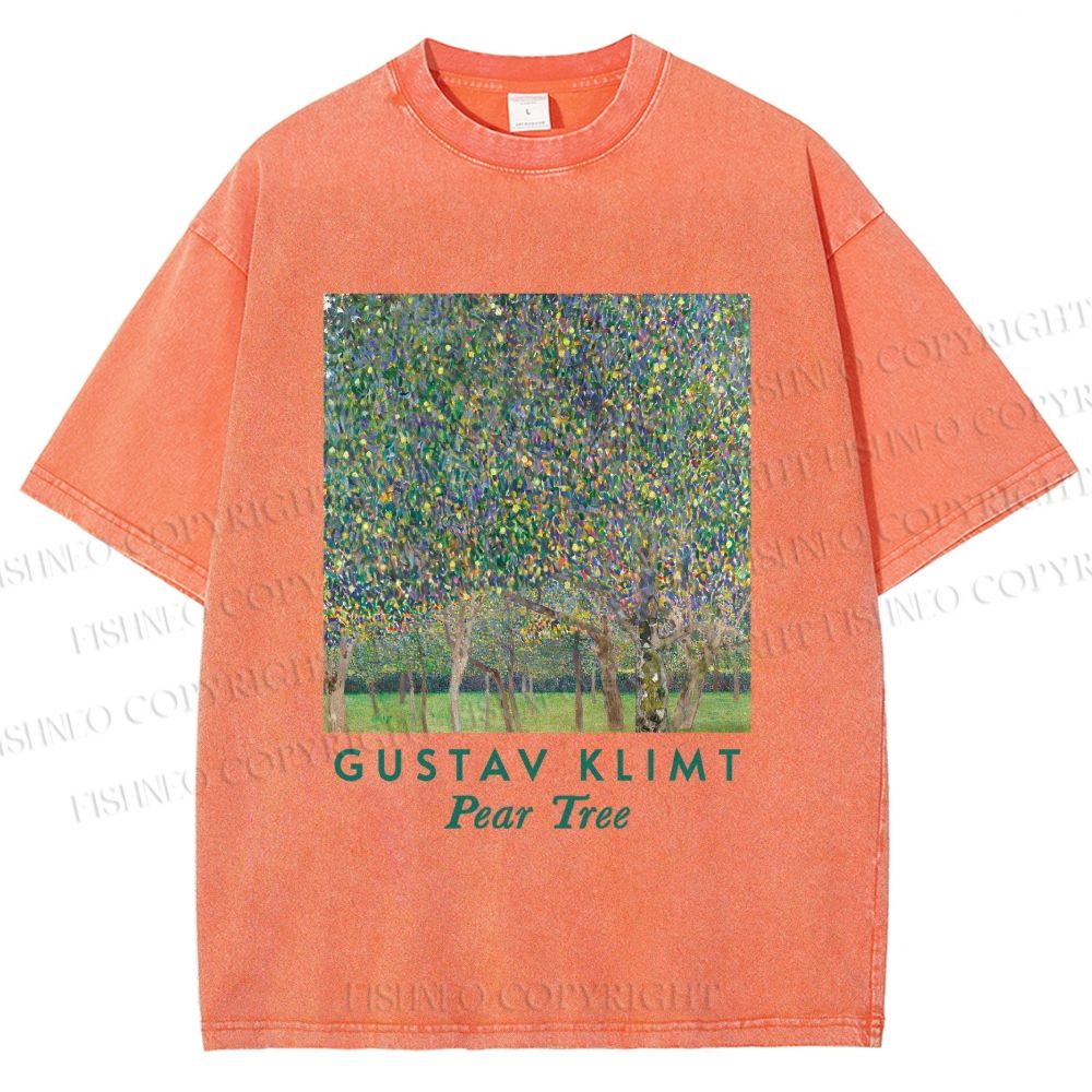 Unisex Klimt Peach Tree Printed Washed Tee