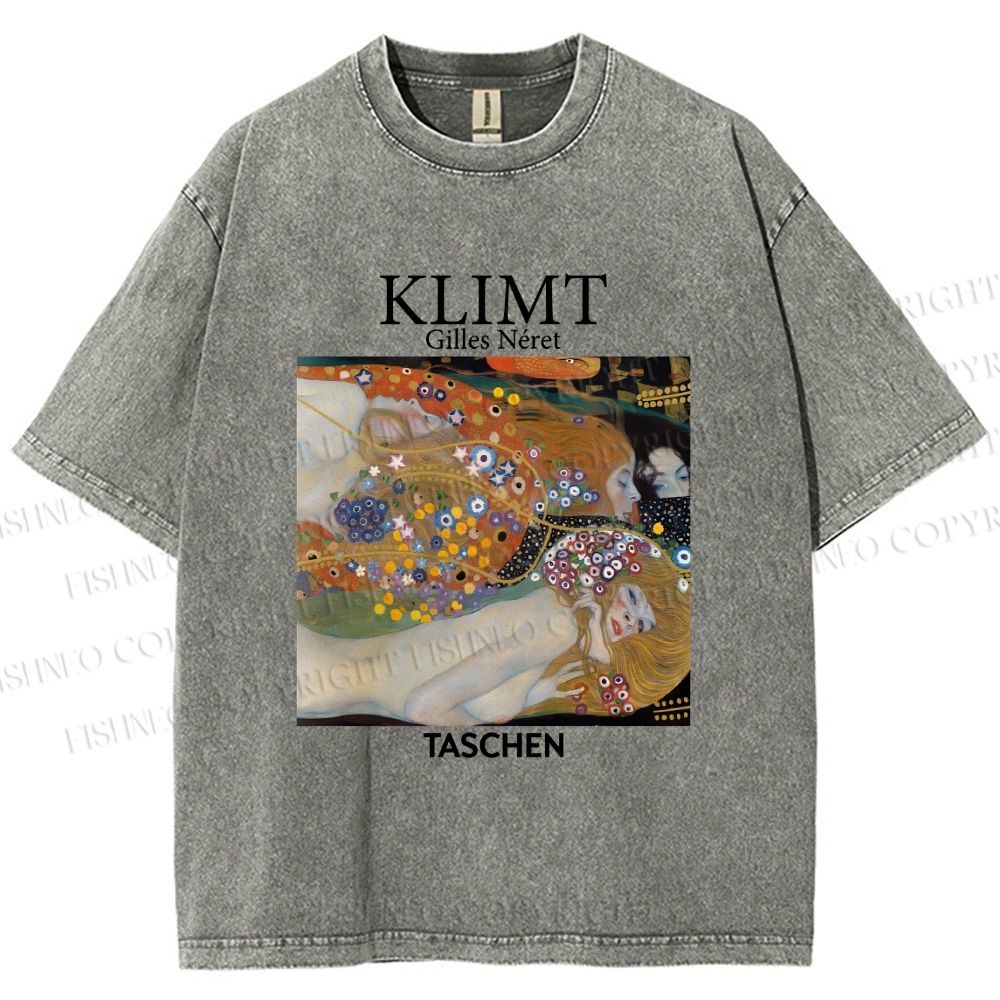 Unisex Klimt Water Serpents Printed Washed Tee