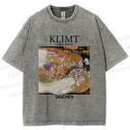 Unisex Klimt Water Serpents Printed Washed Tee