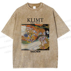 Unisex Klimt Water Serpents Printed Washed Tee