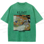 Unisex Klimt Water Serpents Printed Washed Tee
