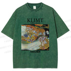 Unisex Klimt Water Serpents Printed Washed Tee