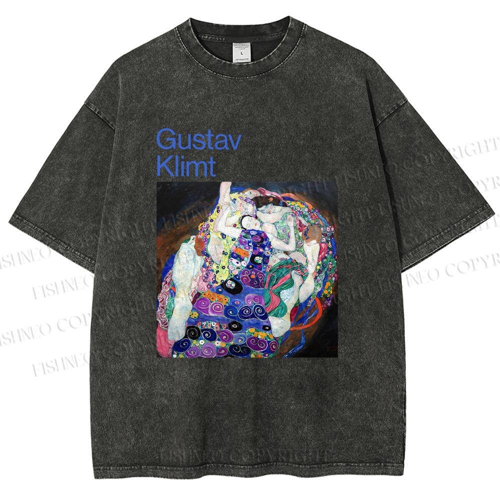 Unisex Klimt Die Jungfrau Printed Washed Tee