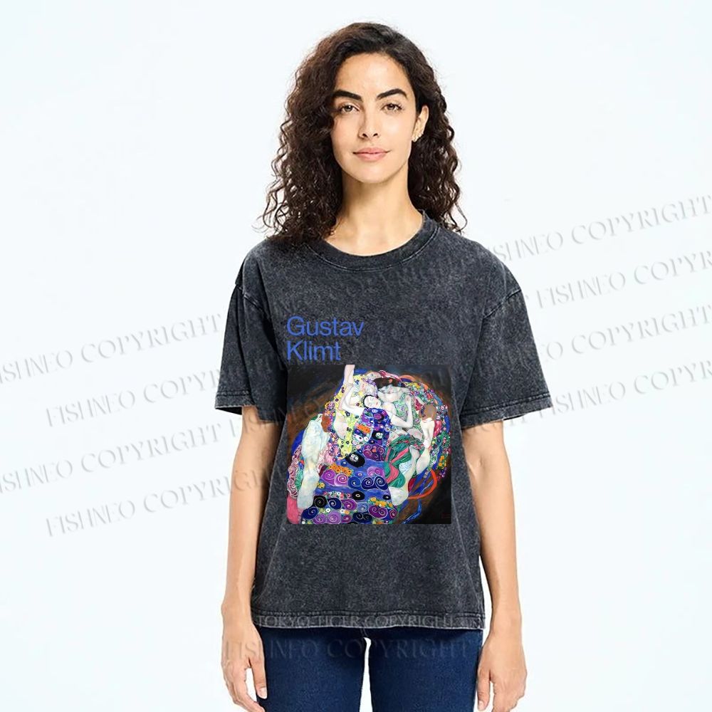 Unisex Klimt Die Jungfrau Printed Washed Tee