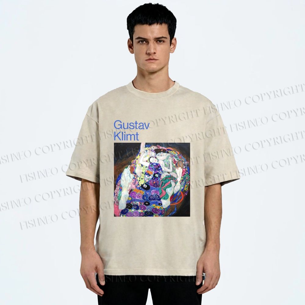Unisex Klimt Die Jungfrau Printed Washed Tee