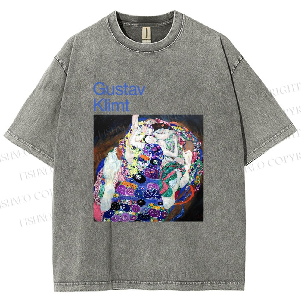 Unisex Klimt Die Jungfrau Printed Washed Tee