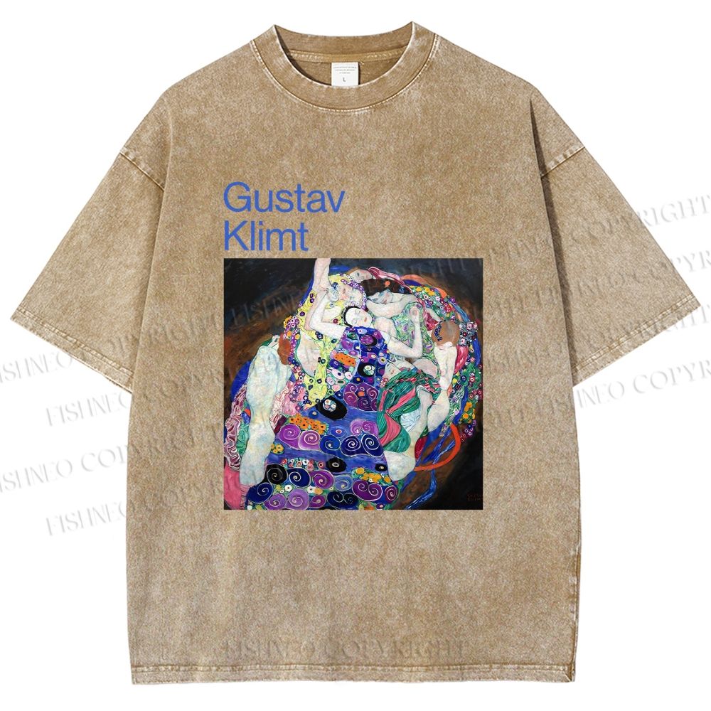 Unisex Klimt Die Jungfrau Printed Washed Tee