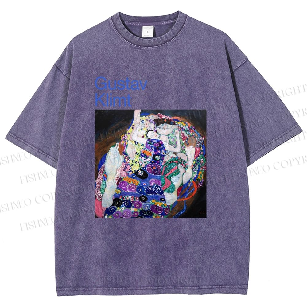Unisex Klimt Die Jungfrau Printed Washed Tee