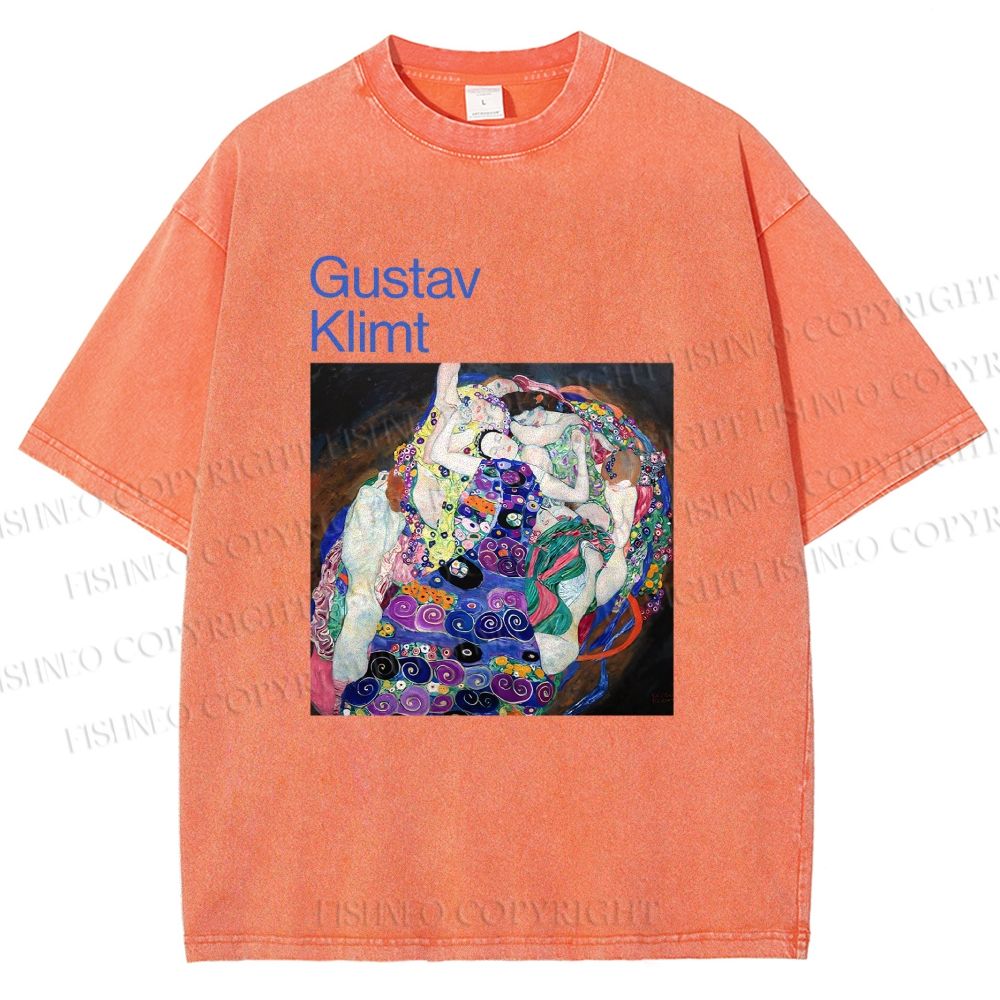 Unisex Klimt Die Jungfrau Printed Washed Tee