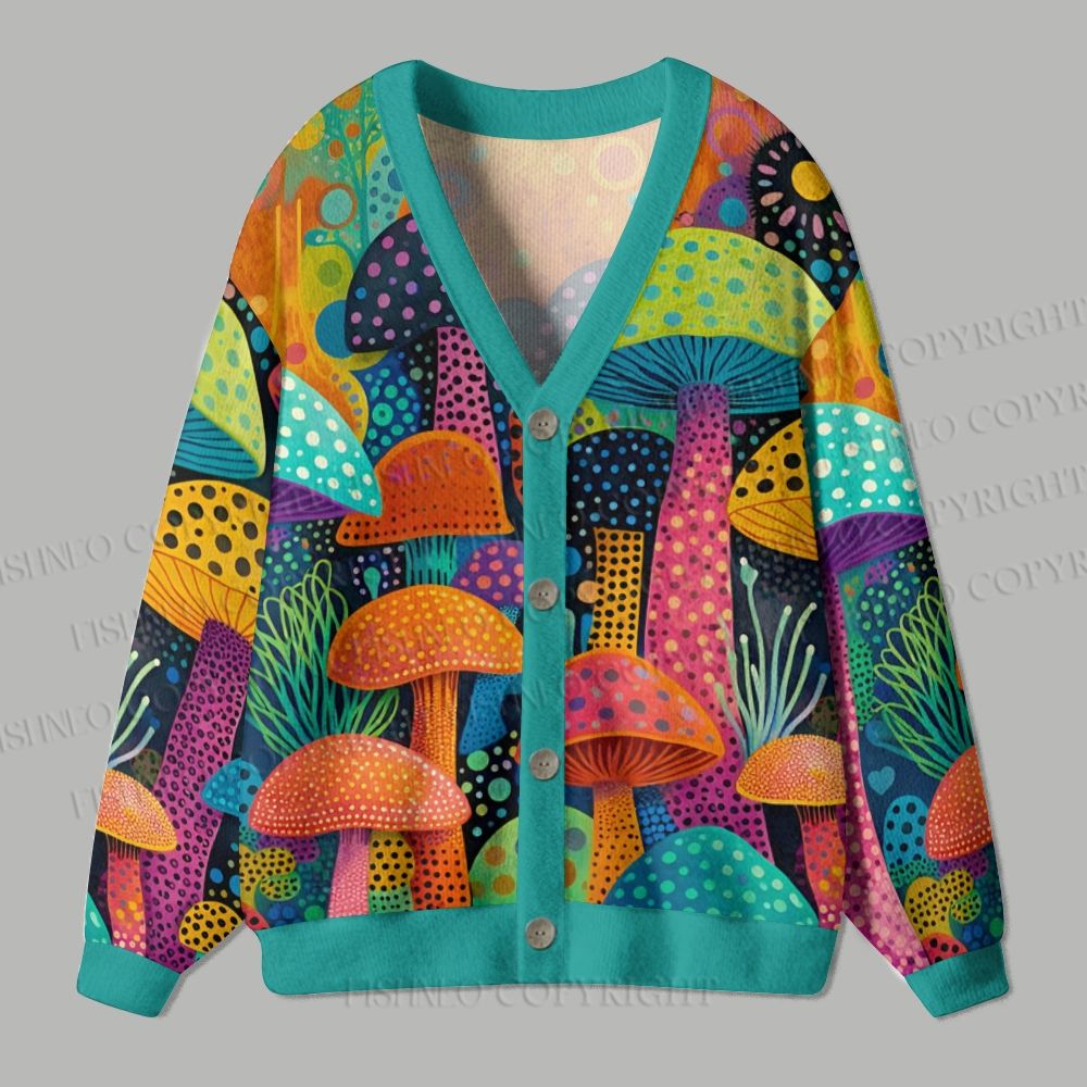 Yayoi Kusama Multicolor Mushroom Ugly Cardigan Sweater