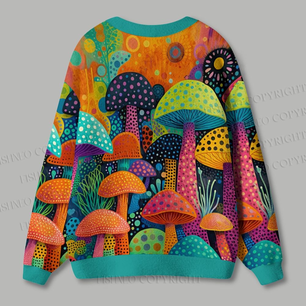 Yayoi Kusama Multicolor Mushroom Ugly Cardigan Sweater