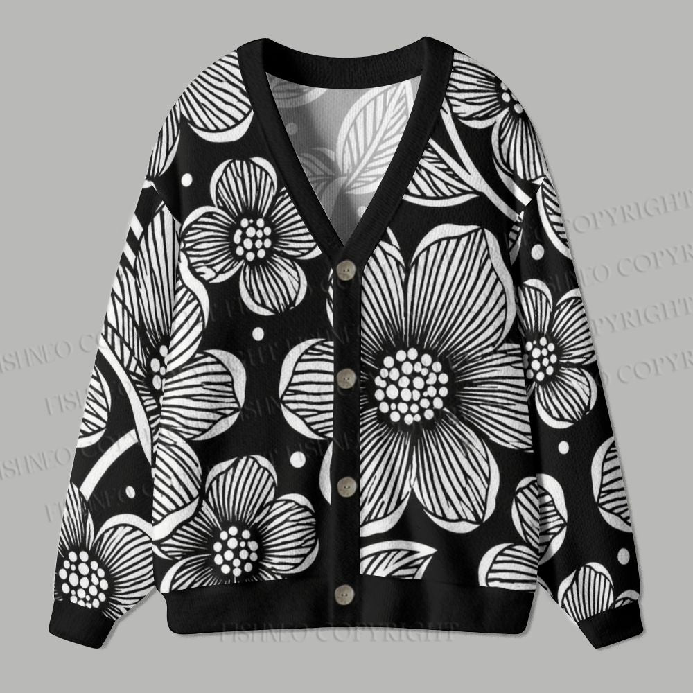 Yayoi Kusama Black Flower Ugly Cardigan Sweater