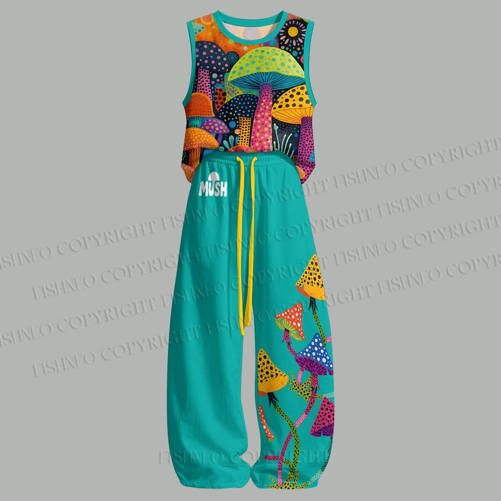 Unisex Yayoi Kusama Multicolor Mushroom Loose Tank Top Set
