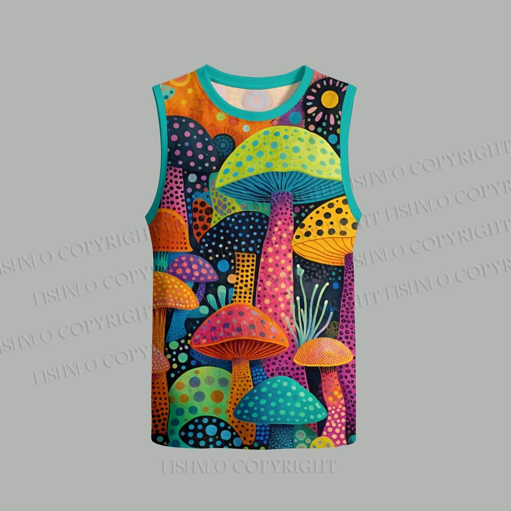 Unisex Yayoi Kusama Multicolor Mushroom Loose Tank Top Set
