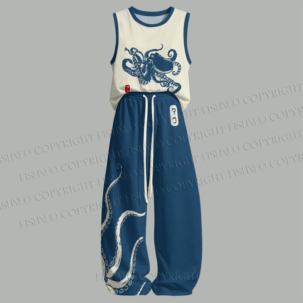 Unisex Octopus Japanese Style Loose Tank Top Set