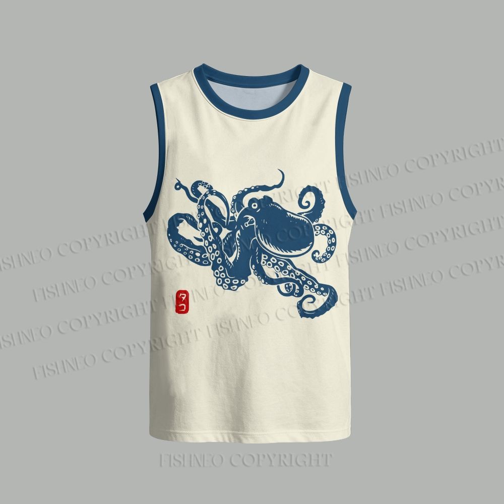 Unisex Octopus Japanese Style Loose Tank Top Set